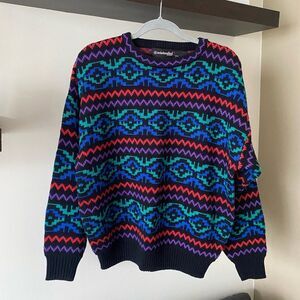Vintage Ski Sweater - Edelweiss Large Blue Purple Green Red Black Retro Sweater